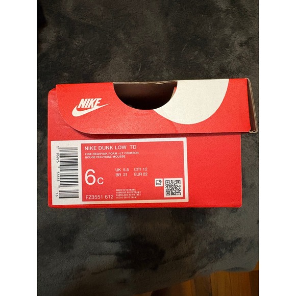 Nike Dunk Low TD Toddler Shoes Red White Swoosh "To You" Heart Sz 6c‎ - Picture 2 of 5